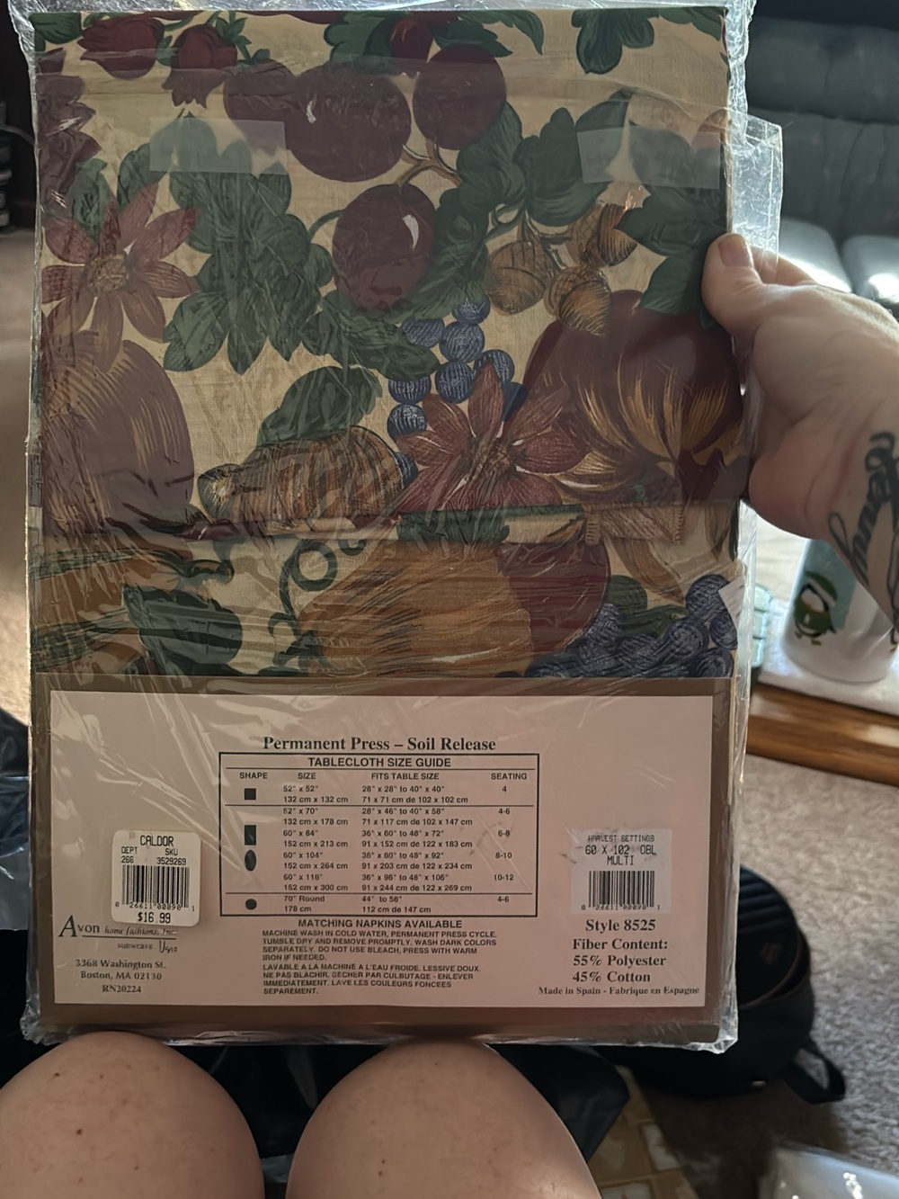 NWT Vintage Avon home fashion Inc. Harvest Setting  Fruit Print Tablecloth